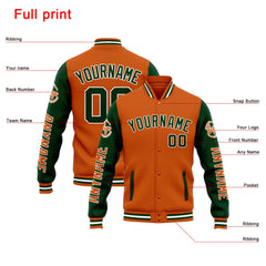 Custom Varsity Jacket Letterman Jacket For Men, Women And Youth Orange Dark Green