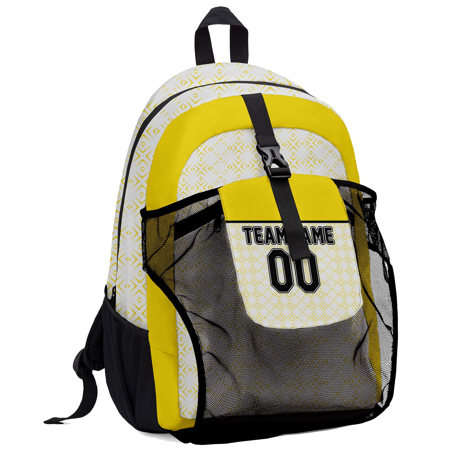 Customize White Black Yellow Backpacks Featuring Personalized Names, Numbers and Logos