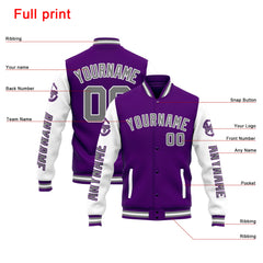 Custom Varsity Jacket Letterman Jacket For Men, Women And Youth Purple White