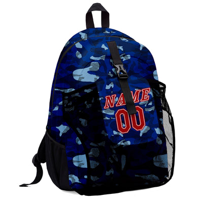 Customize Blue Red Sports Backpacks Featuring Personalized Names, Numbers and Logos