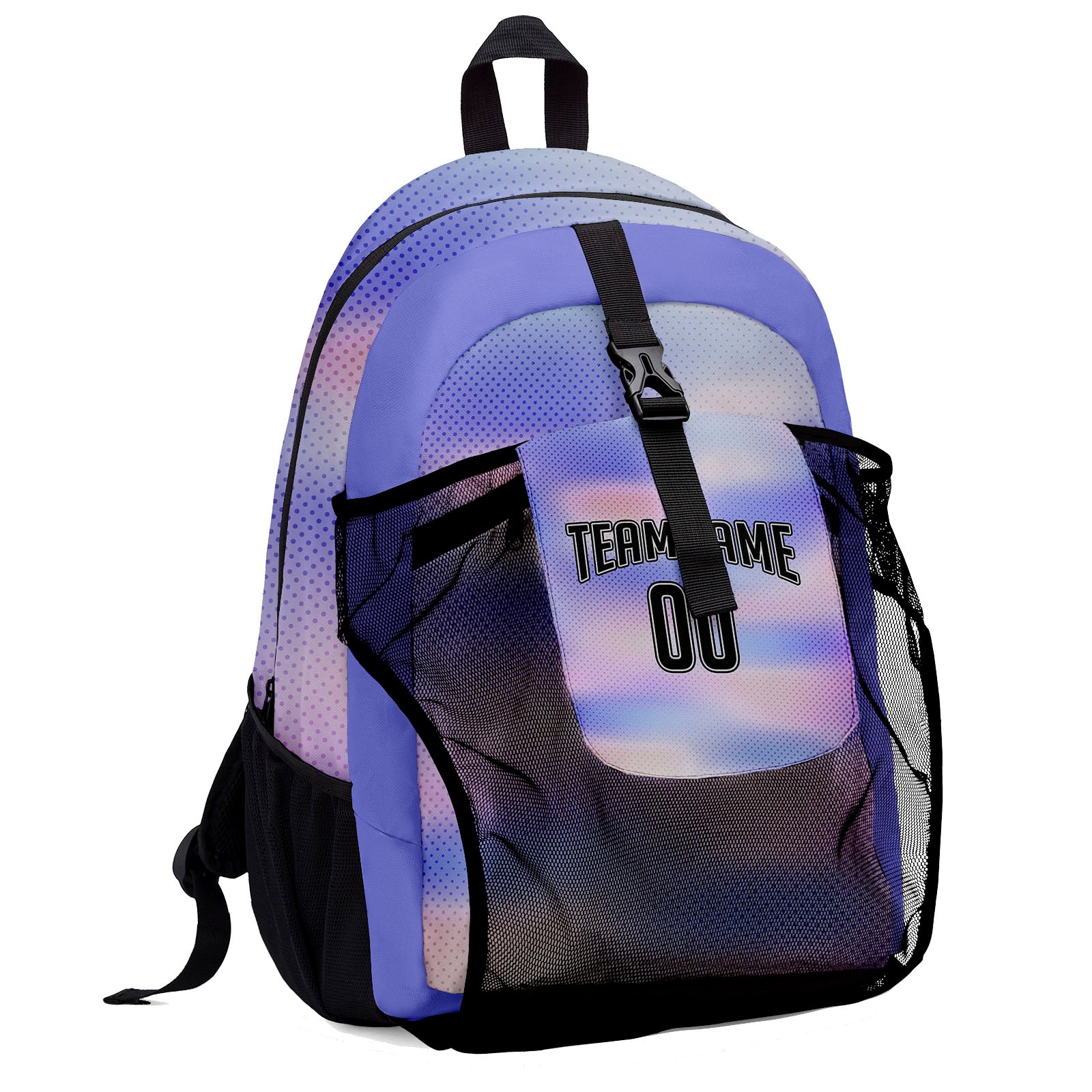 Customize Purple Black Sports Backpacks Featuring Personalized Names, Numbers and Logos