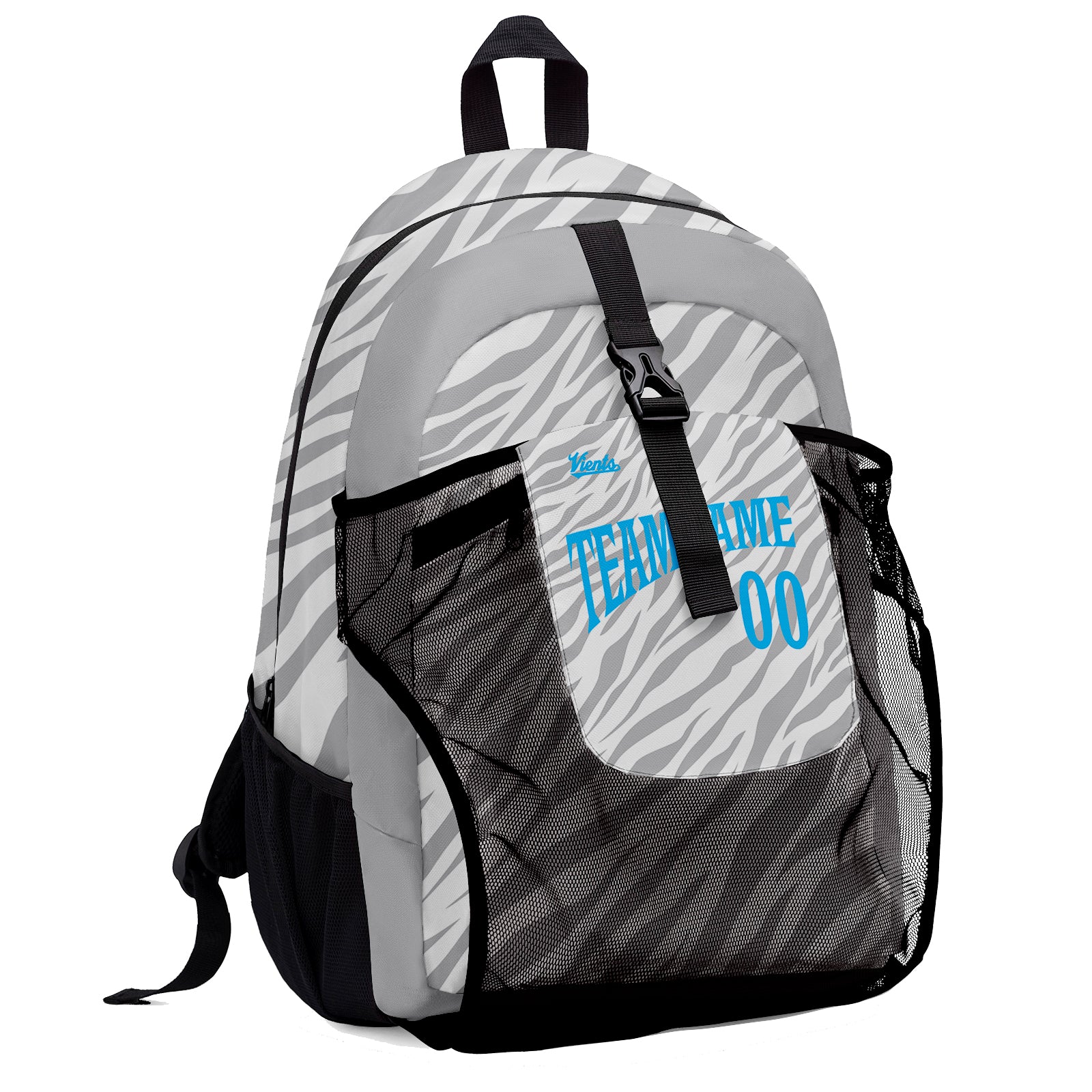 Customize Gray Light Blue Sports Backpacks Featuring Personalized Names, Numbers and Logos