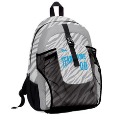 Customize Gray Light Blue Sports Backpacks Featuring Personalized Names, Numbers and Logos