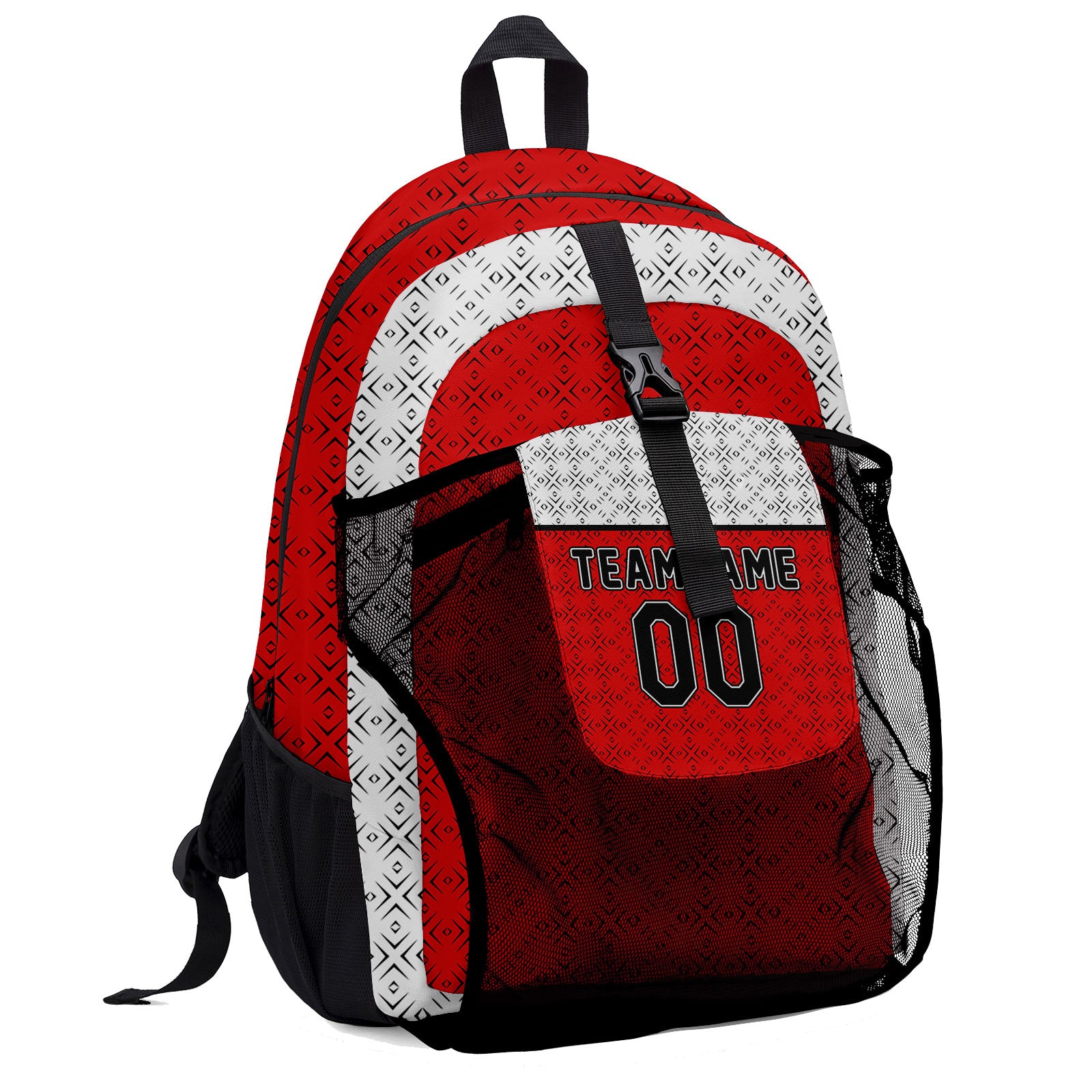 Customize Red White Backpacks Featuring Personalized Names, Numbers and Logos