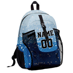 Customize Light Blue Black Sports Backpacks Featuring Personalized Names, Numbers and Logos