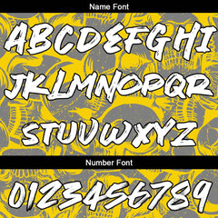 Custom Retro Skull-Yellow&Grey T-Shirts for Sports Fans, Personalized Name and Number