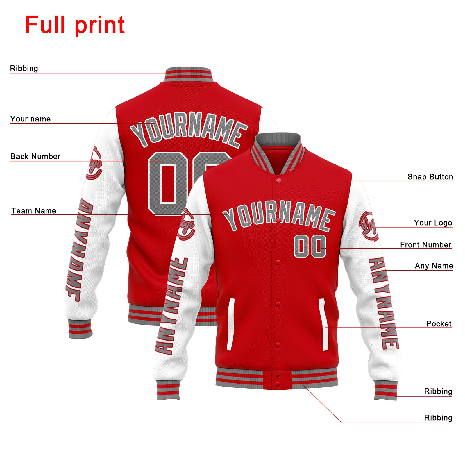 Custom Varsity Jacket Letterman Jacket For Men, Women And Youth Red White