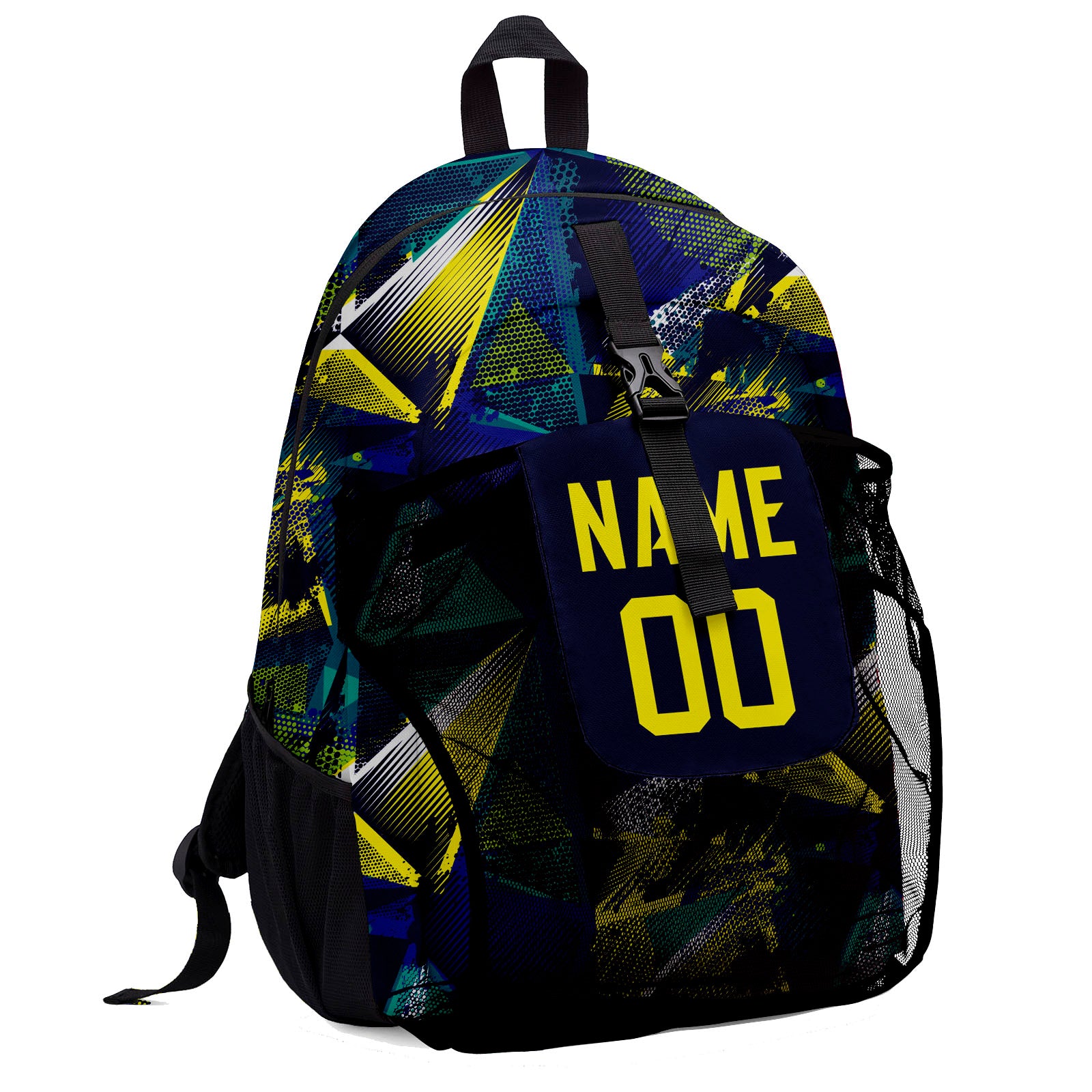 Customize Blue Yellow Sports Backpacks Featuring Personalized Names, Numbers and Logos