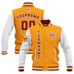 Custom Yellow Red White Waterproof Varsity Jackets Personalized Stitched Name Number Logo to Letterman Jackets