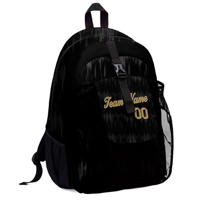 Customize Black Gold Sports Backpacks Featuring Personalized Names, Numbers and Logos