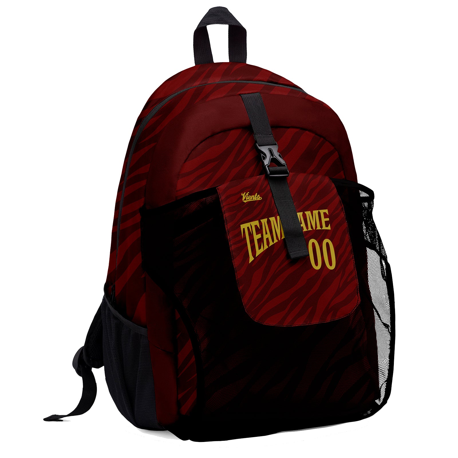 Customize Red Gold Sports Backpacks Featuring Personalized Names, Numbers and Logos