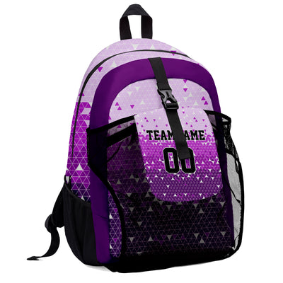 Customize Purple Black Sports Backpacks Featuring Personalized Names, Numbers and Logos
