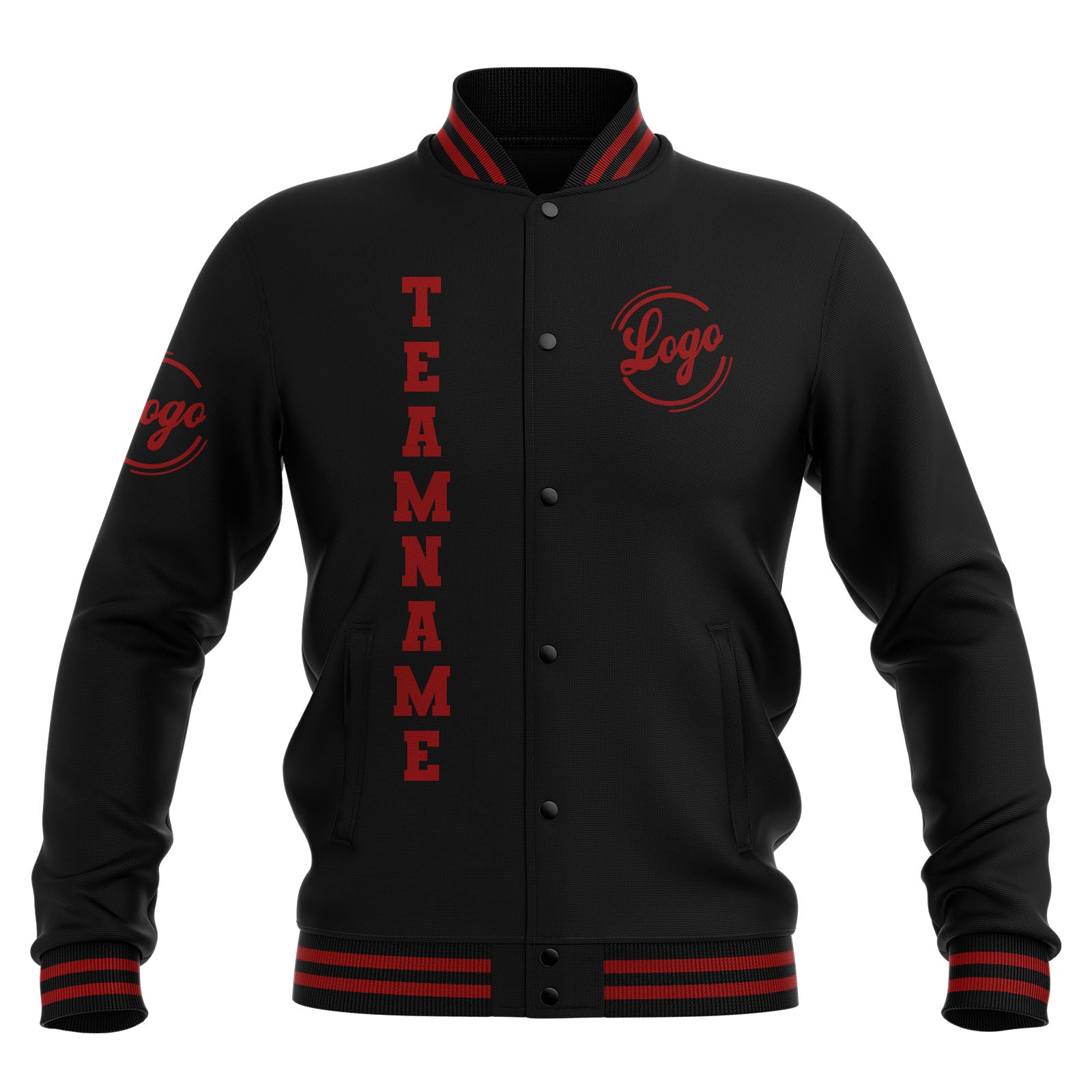 Custom Black Red  Waterproof Varsity Jackets Personalized Stitched Name Number Logo to Letterman Jackets