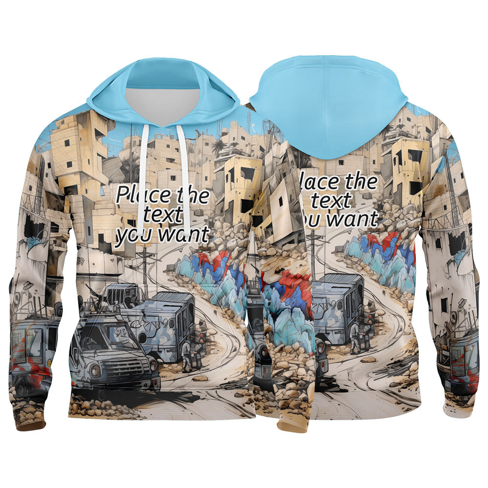 Custom Light Blue 3D Pattern Design Bomber Full-Snap Varsity  Hoodie