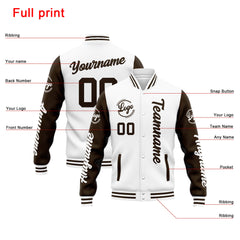 Custom Varsity Jacket Letterman Jacket For Men, Women And Youth White Brown