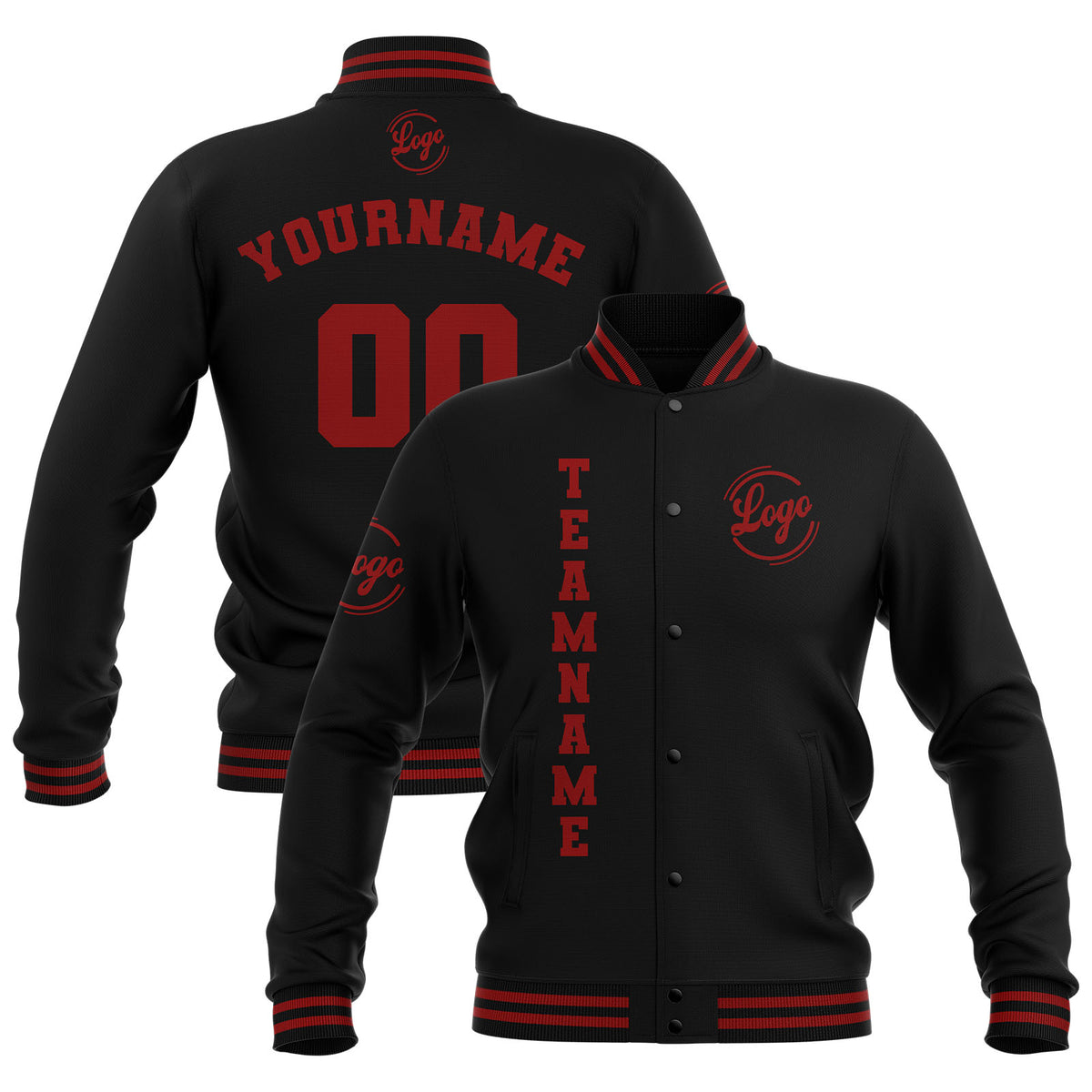 Custom Black Red  Waterproof Varsity Jackets Personalized Stitched Name Number Logo to Letterman Jackets