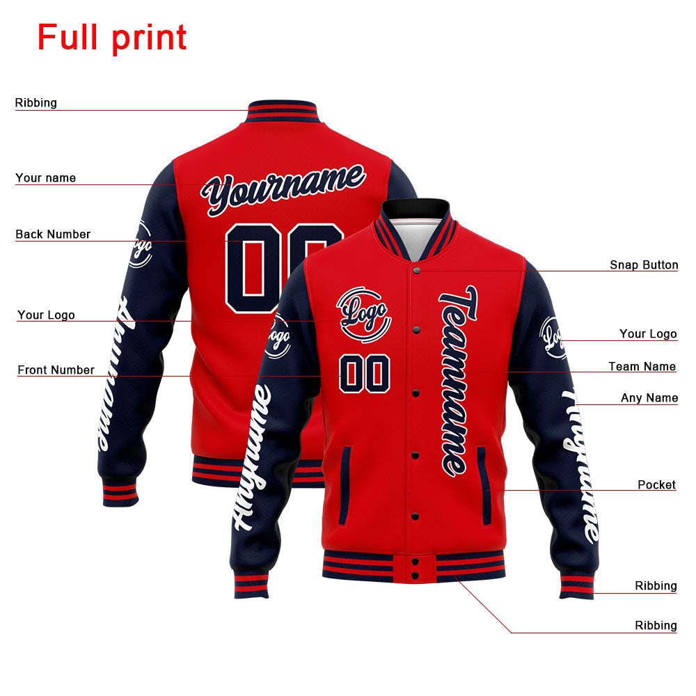 Custom Varsity Jacket Letterman Jacket For Men, Women And Youth Navy Red