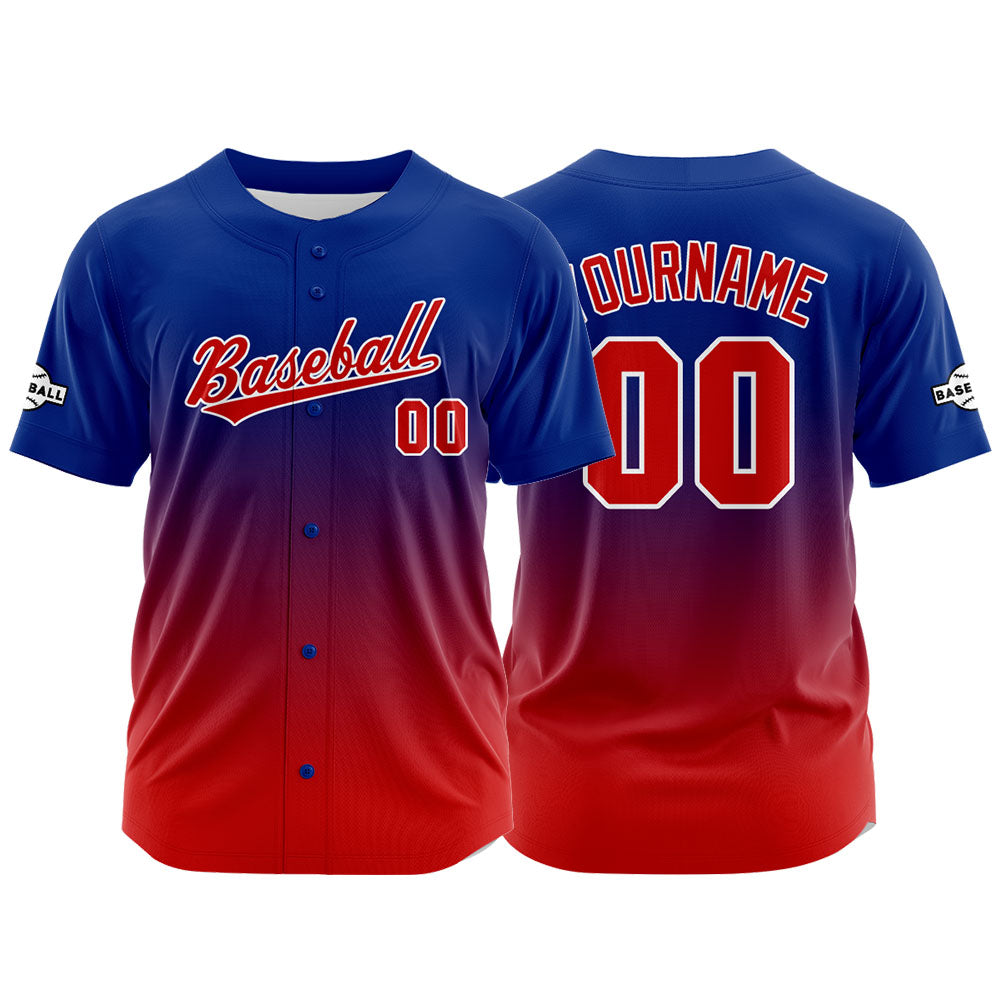 Custom Gradient Print Hip Hop Button Down Baseball Jersey Royal-Red