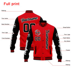 Custom Varsity Jacket Letterman Jacket For Men, Women And Youth Red Black