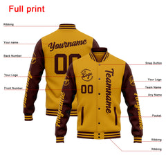 Custom Varsity Jacket Letterman Jacket For Men, Women And Youth Gold Burgundy