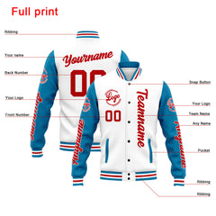 Custom Varsity Jacket Letterman Jacket For Men, Women And Youth Blue White Red