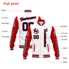 Custom Varsity Jacket Letterman Jacket For Men, Women And Youth White Red Navy