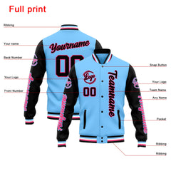 Custom Varsity Jacket Letterman Jacket For Men, Women And Youth Light Blue Black