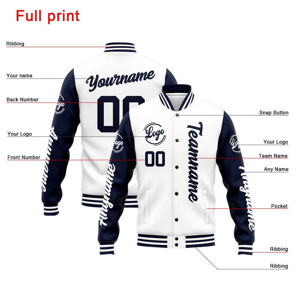 Custom Varsity Jacket Letterman Jacket For Men, Women And Youth Navy White