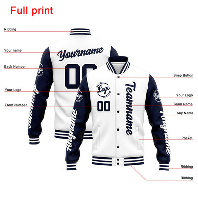 Custom Varsity Jacket Letterman Jacket For Men, Women And Youth Navy White