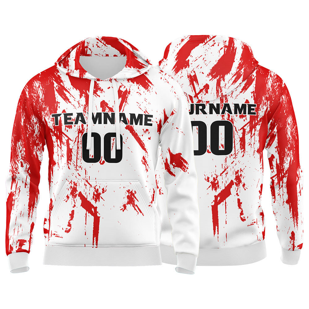 Custom White&Red&Black 3D Pattern Design Bomber Full-Snap Varsity  Hoodie