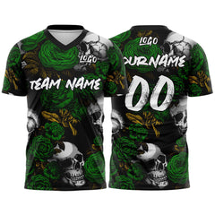 Custom Rose Skull-Green&Yellow T-Shirts for Sports Fans, Personalized Name and Number