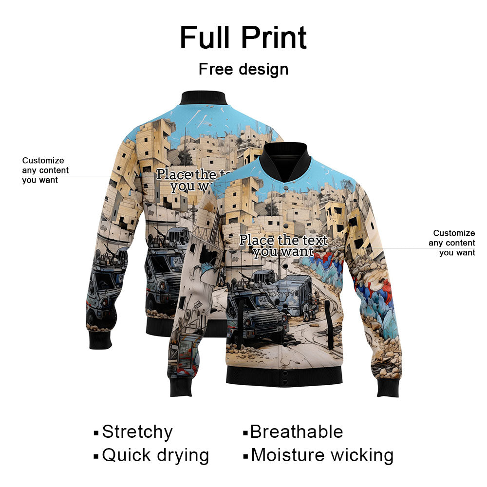 Custom Graffiti Pattern Scratch 3D Bomber Varsity Lefferman Jacket