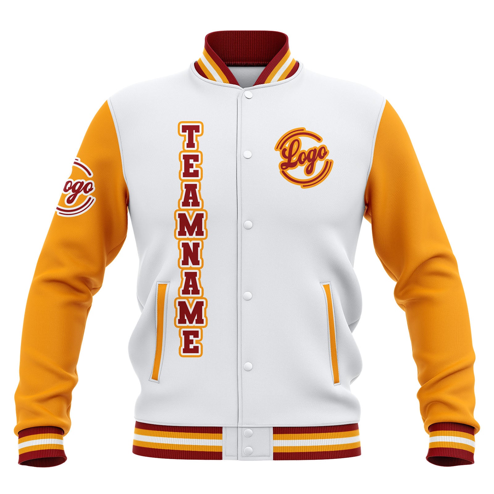 Custom White Yellow Red Waterproof Varsity Jackets Personalized Stitched Name Number Logo to Letterman Jackets