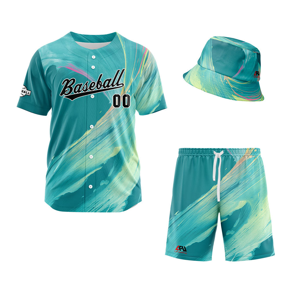 Custom Hawaiian Baseball Jersey and Shorts Set 2 Pieces Print Beach Suit with adults and kid for Bucket Hats