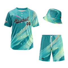 Custom Hawaiian Baseball Jersey and Shorts Set 2 Pieces Print Beach Suit with adults and kid for Bucket Hats