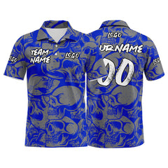 Custom Retro Skull-Royal&Grey Football Polo Shirts Add Your Unique Logo/Name/Number