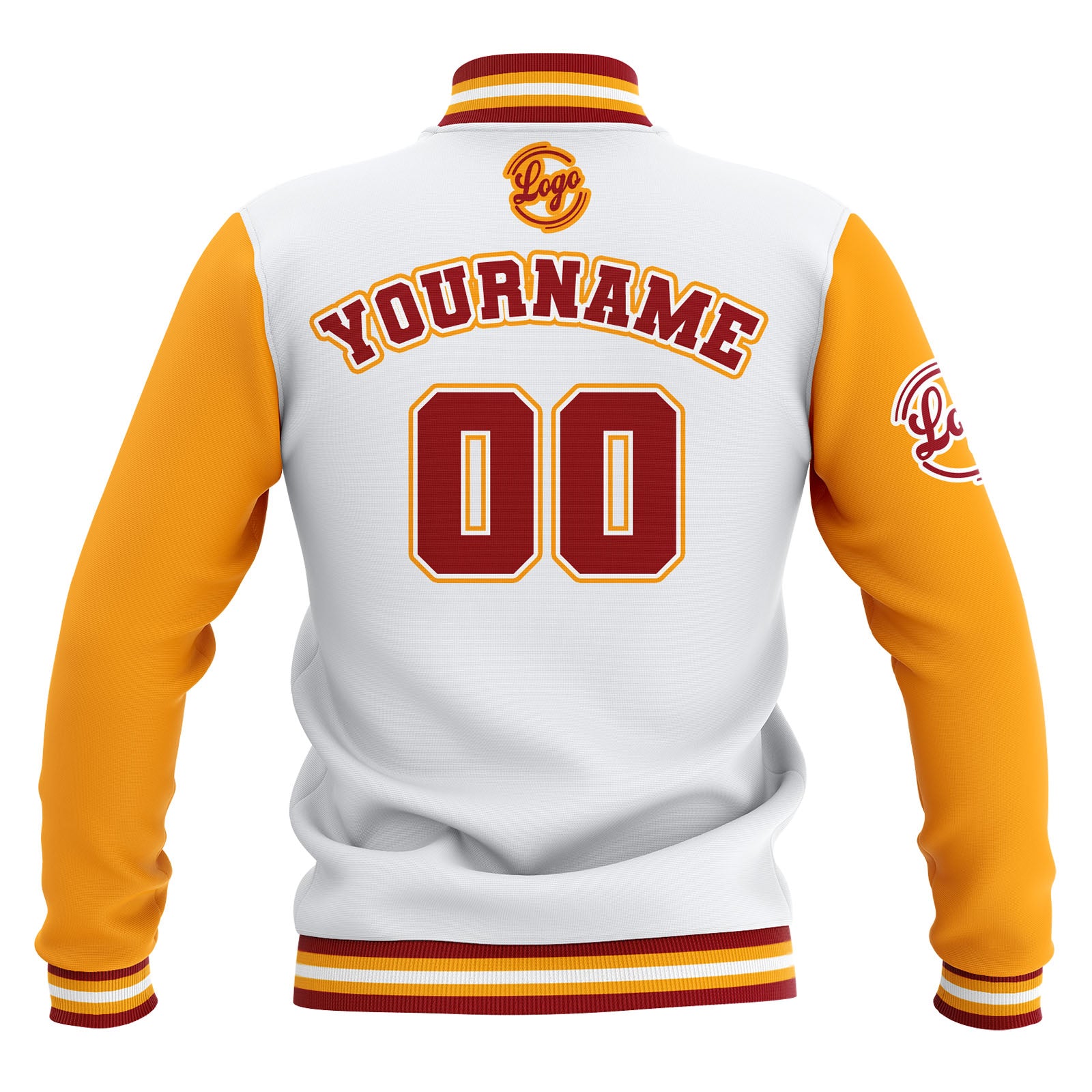 Custom White Yellow Red Waterproof Varsity Jackets Personalized Stitched Name Number Logo to Letterman Jackets