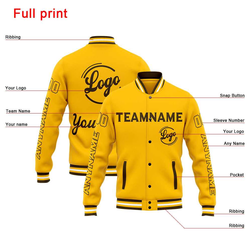Custom Varsity Jacket Letterman Jacket For Men, Women And Youth Brown Yellow