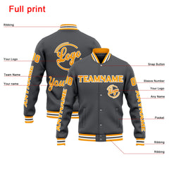 Custom Varsity Jacket Letterman Jacket For Men, Women And Youth Grey Yellow