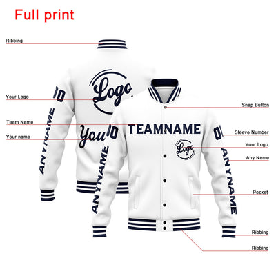 Custom Varsity Jacket Letterman Jacket For Men, Women And Youth Navy White