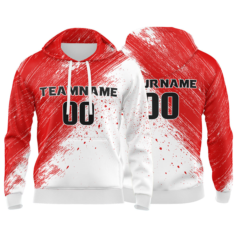 Custom Red&White&Black 3D Pattern Design Bomber Full-Snap Varsity  Hoodie