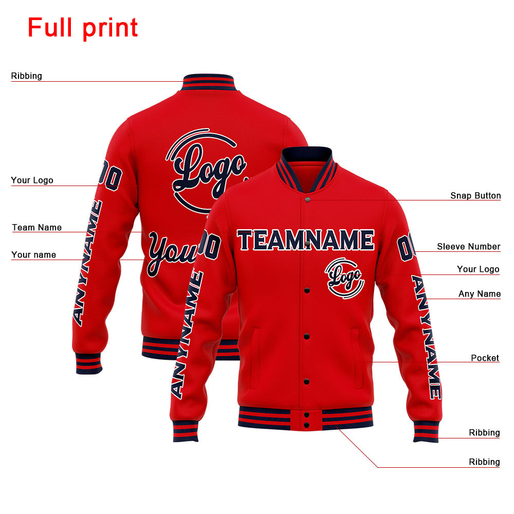 Custom Varsity Jacket Letterman Jacket For Men, Women And Youth Navy Red