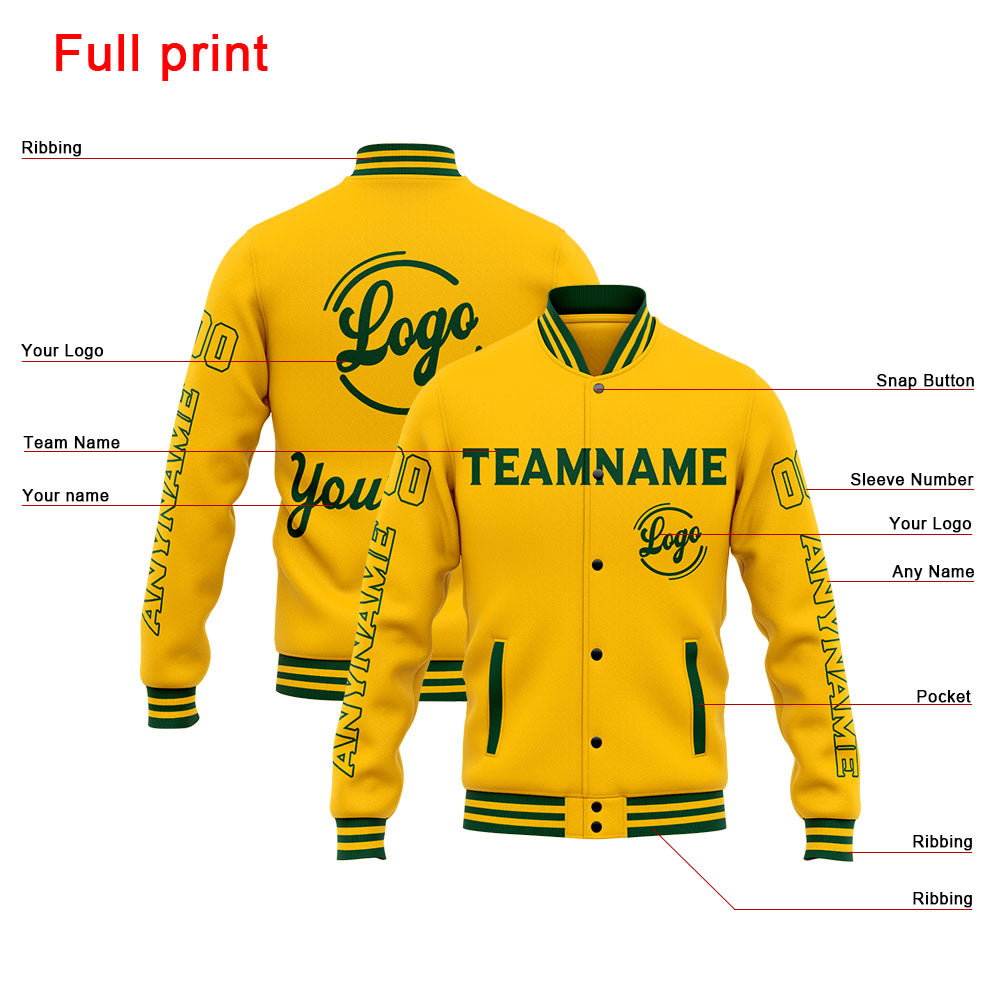 Custom Varsity Jacket Letterman Jacket For Men, Women And Youth Green Yellow