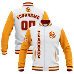 Custom White Yellow Red Waterproof Varsity Jackets Personalized Stitched Name Number Logo to Letterman Jackets