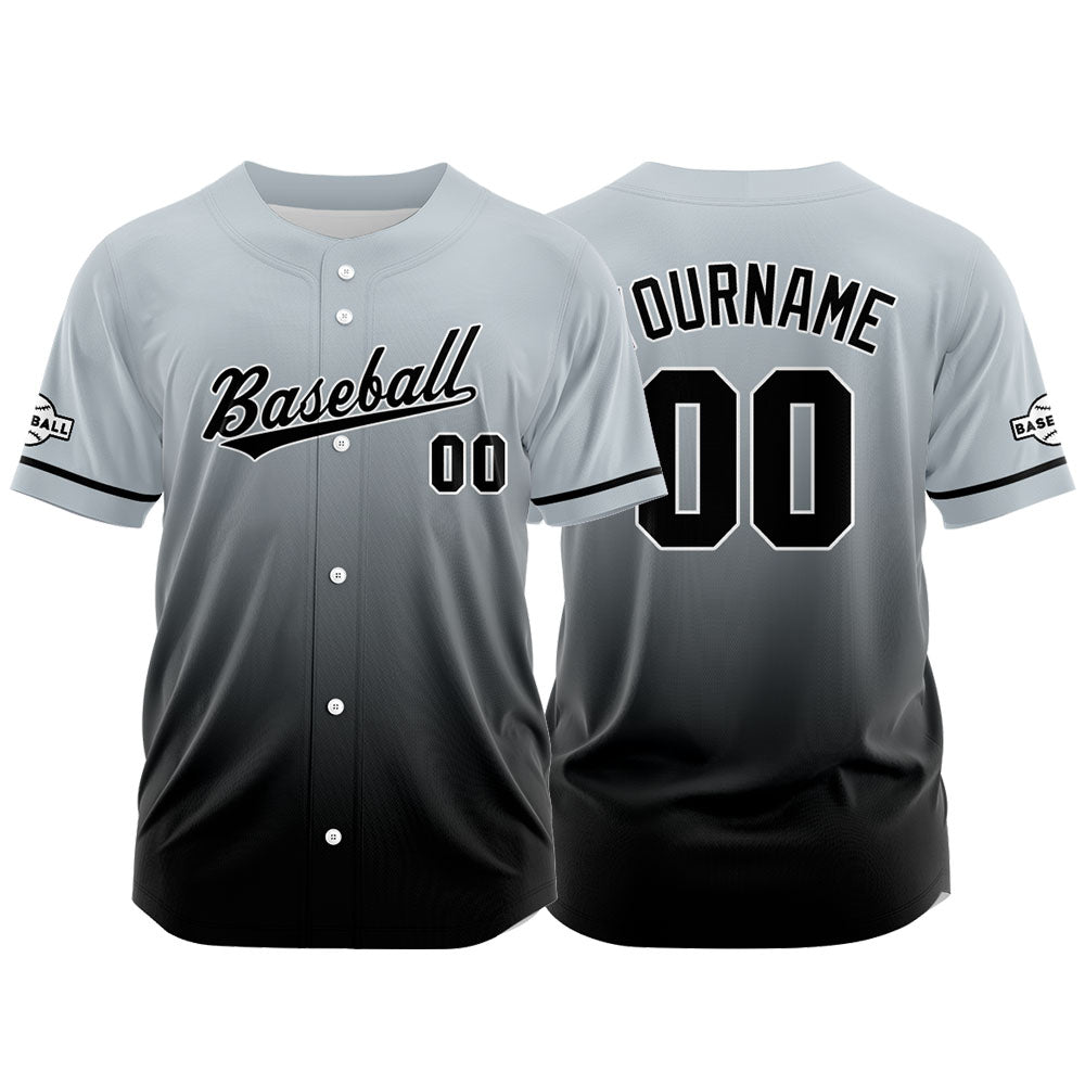 Custom Gradient Print Hip Hop Button Down Baseball Jersey Gray-Black