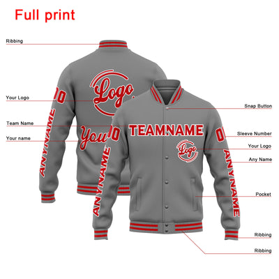 Custom Varsity Jacket Letterman Jacket For Men, Women And Youth Grey Red