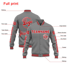 Custom Varsity Jacket Letterman Jacket For Men, Women And Youth Grey Red