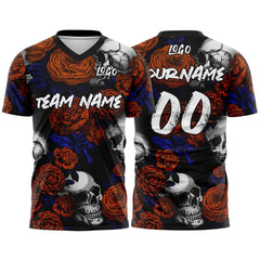 Custom Rose Skull-Orange T-Shirts for Sports Fans, Personalized Name and Number