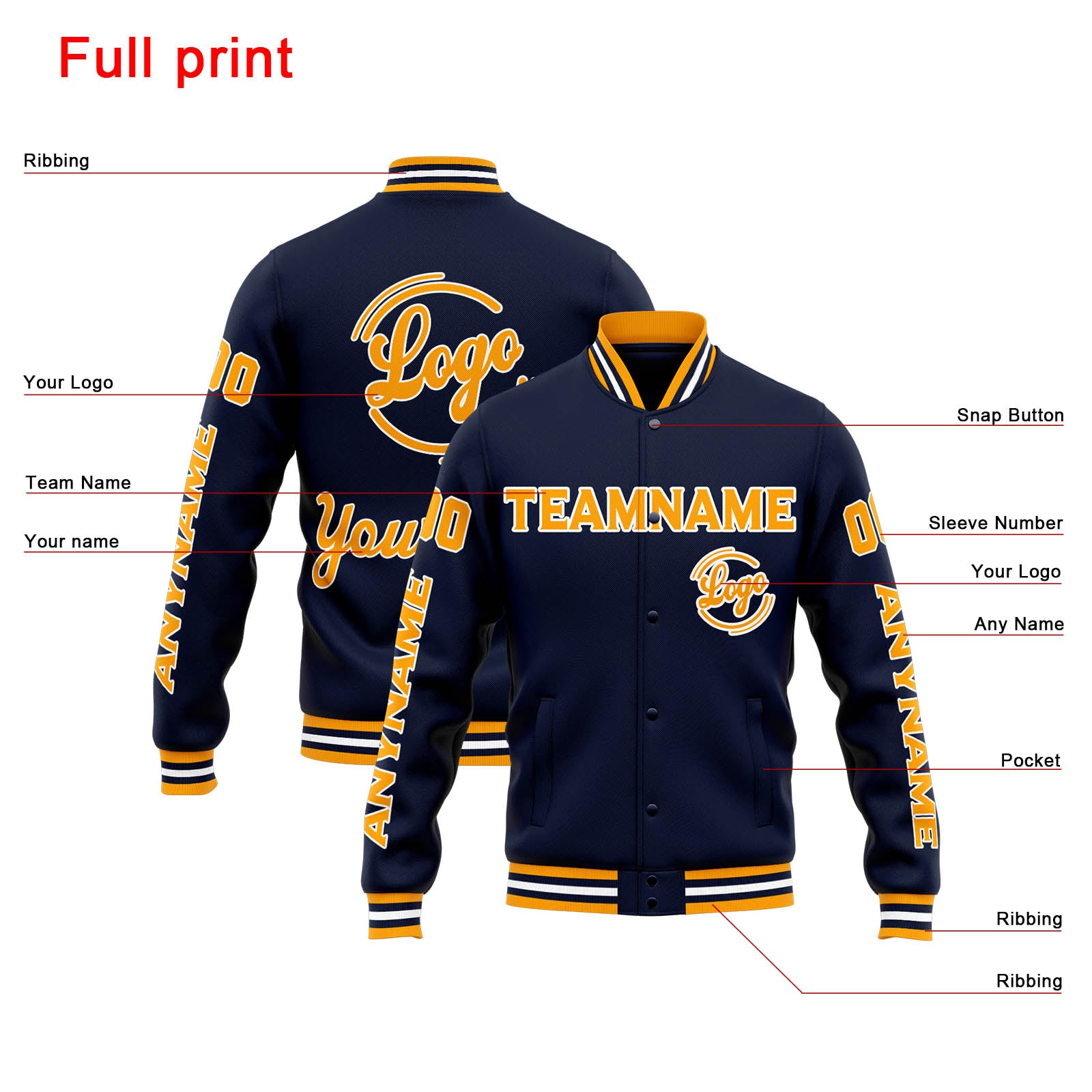 Custom Varsity Jacket Letterman Jacket For Men, Women And Youth Navy Orange