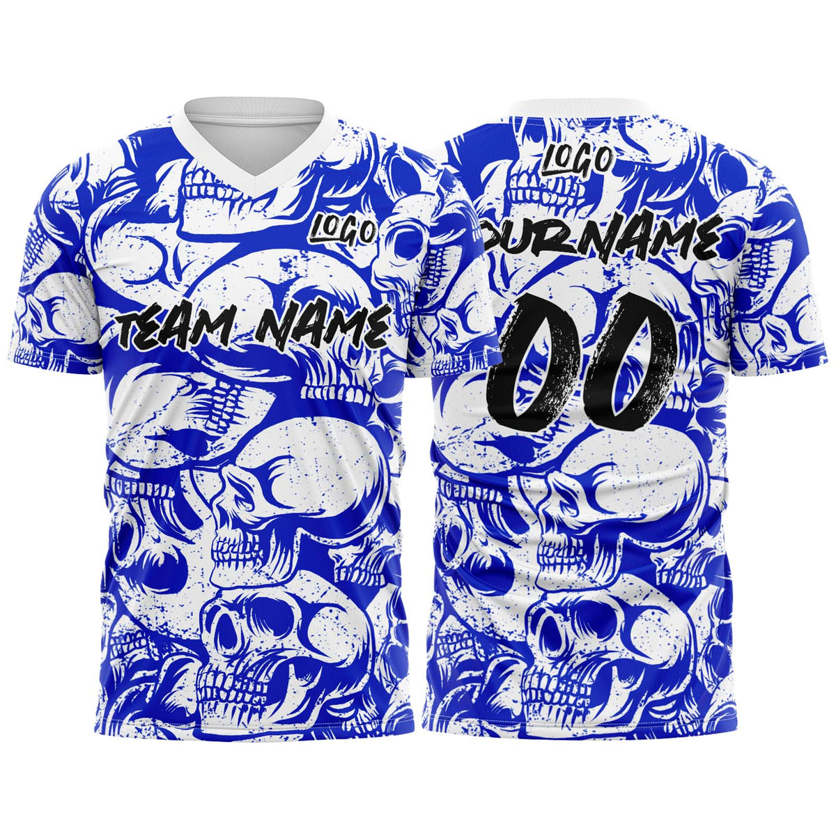 Custom Retro Skull-Royal&White T-Shirts for Sports Fans, Personalized Name and Number